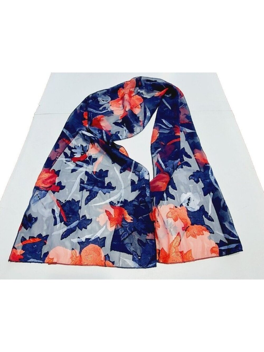 Scarf Floral Rectangle Semi Sheer Blue Pink 59" L X 13" W